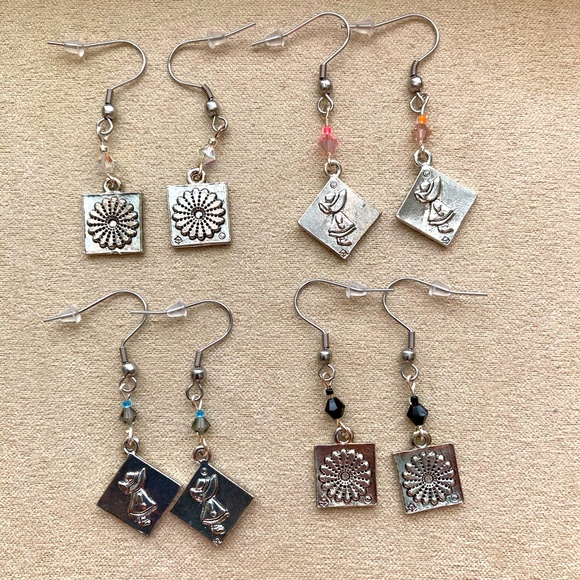 Quilter Block Drop Earrings - Picture 2 of 2
